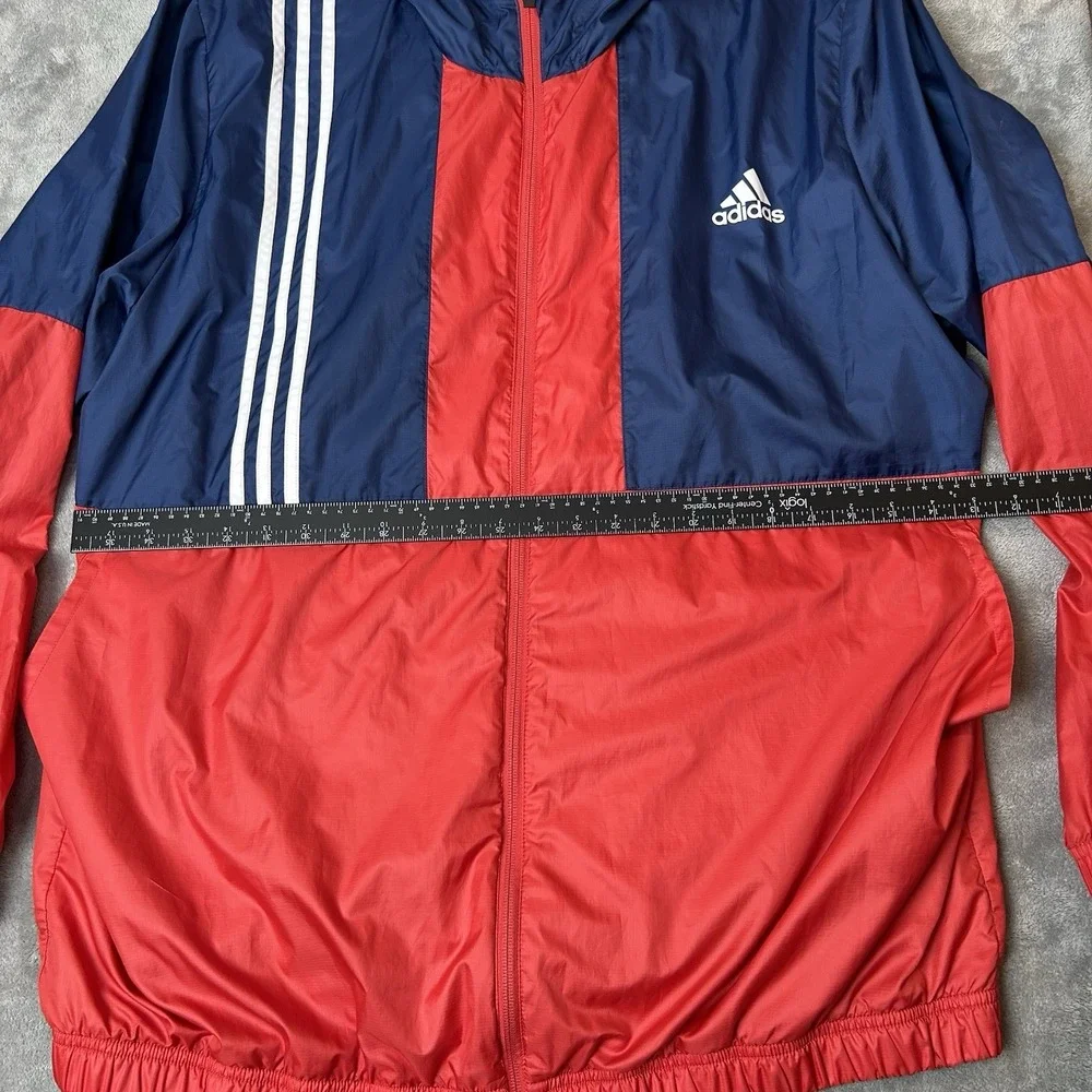 Adidas Windbreaker Axis Full‎ Zip Jacket Mens Hooded Color White, Red & Blue 2XL